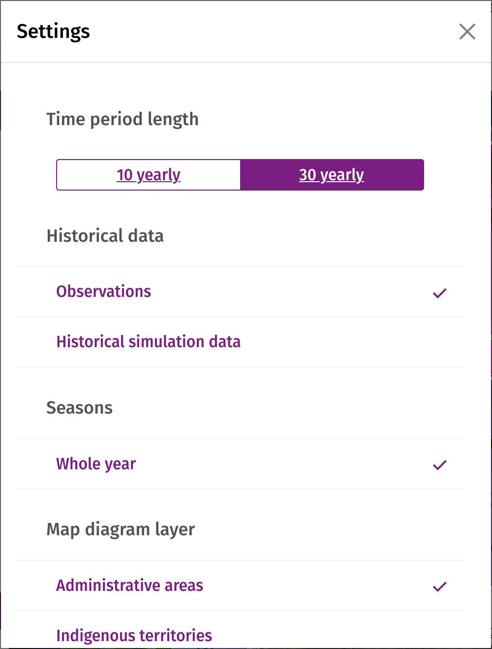 The settings dialog