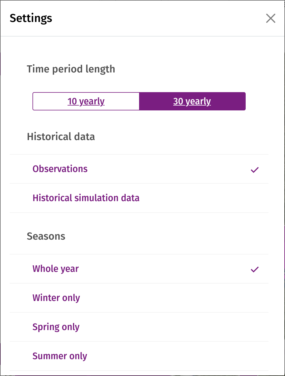 The settings dialog