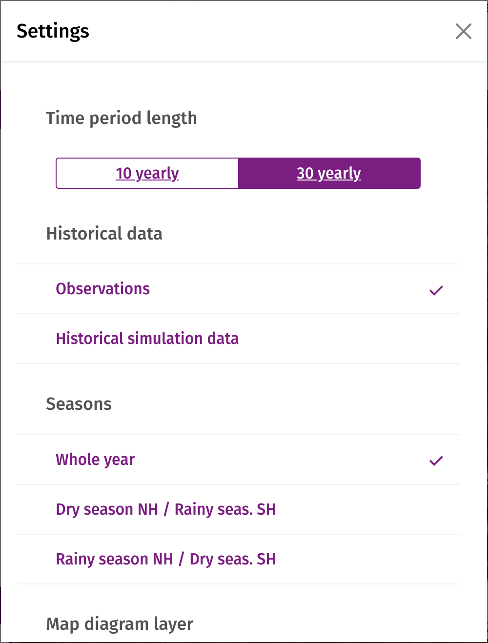 The settings dialog