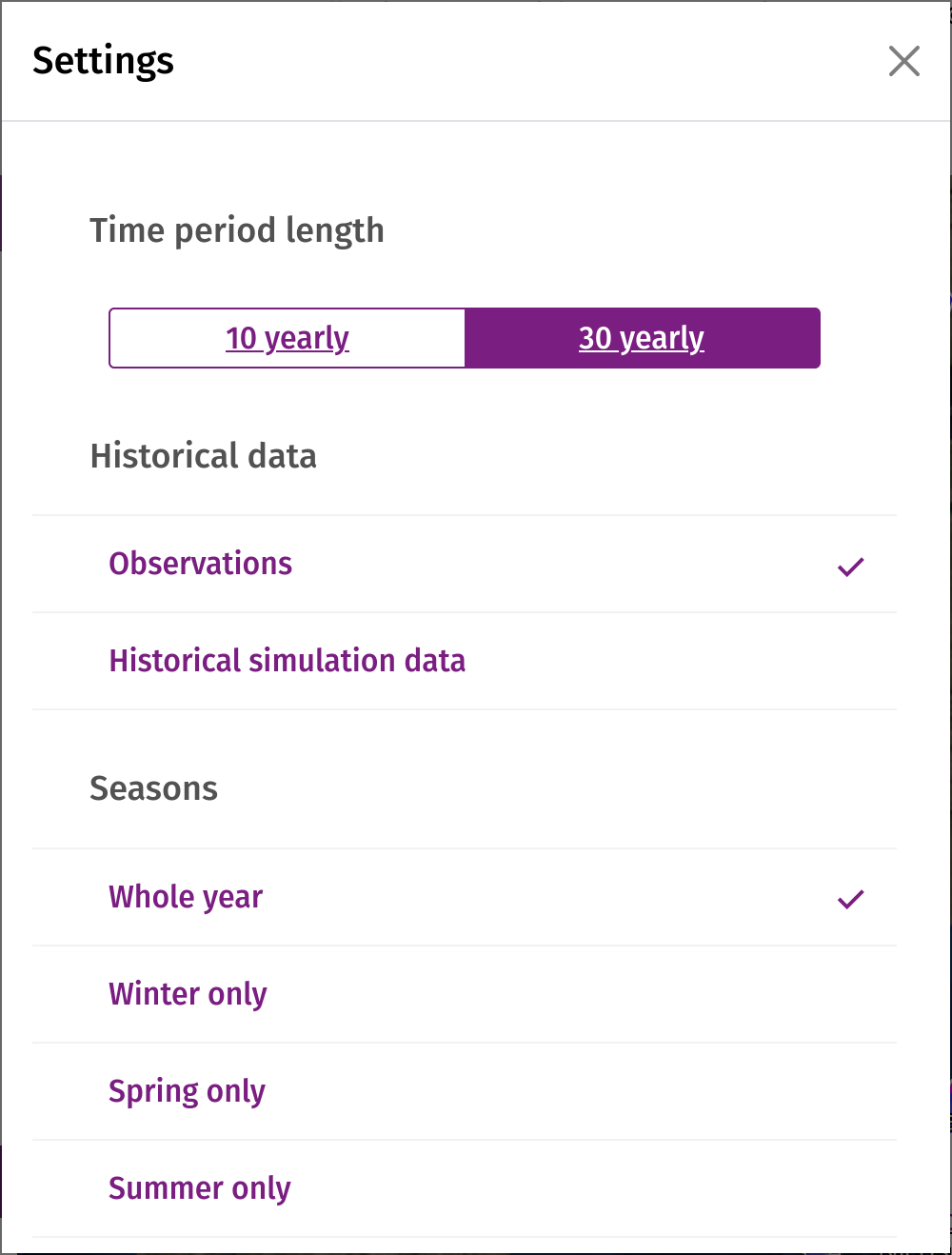 The settings dialog