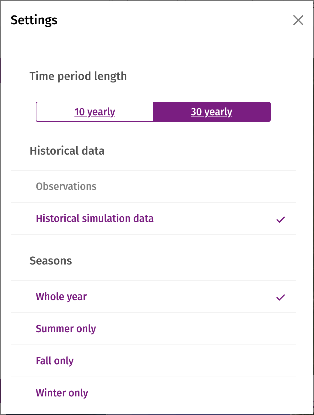 The settings dialog