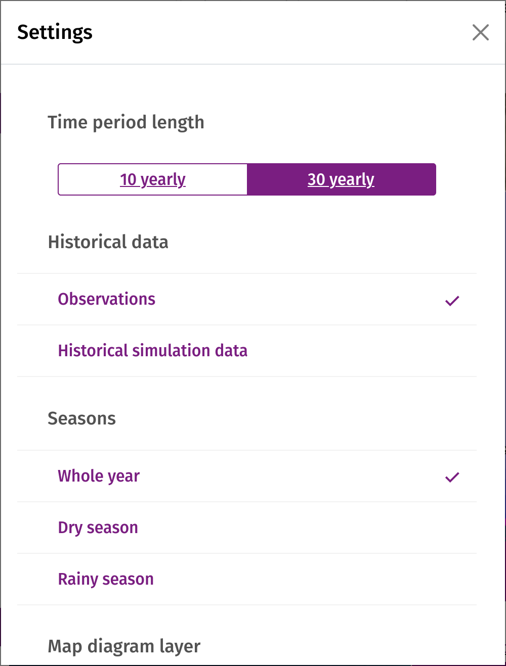 The settings dialog